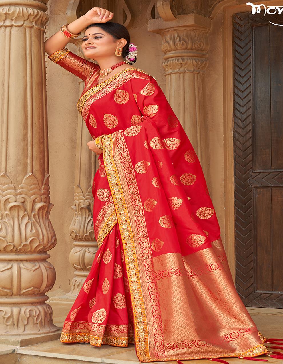 Red Banarasi Silk Festive wear Saree for Women With Blouse SD27171