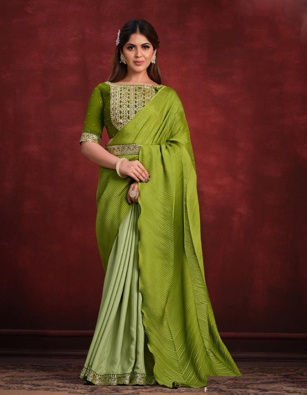 green Crepe Silk Saree for Women With Blouse SD28870
