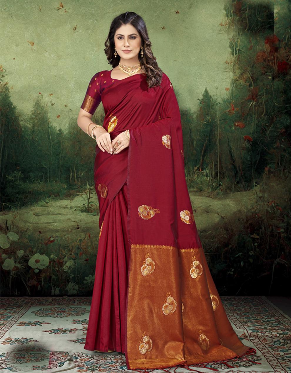 Red SOFT SILK Saree for Women With Blouse SD28663