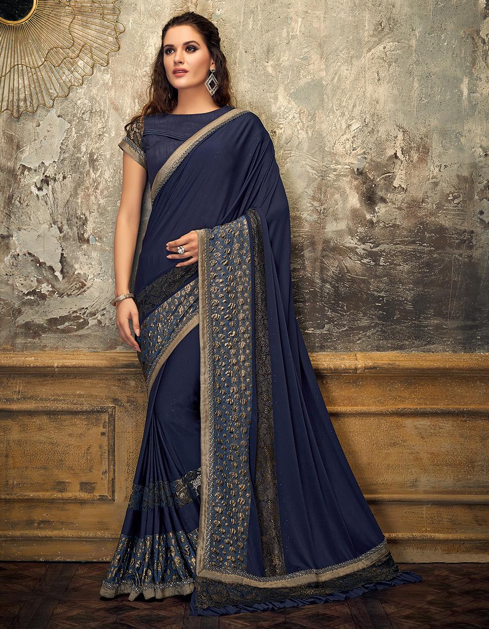 Blue Lycra Saree With Blouse MH21192