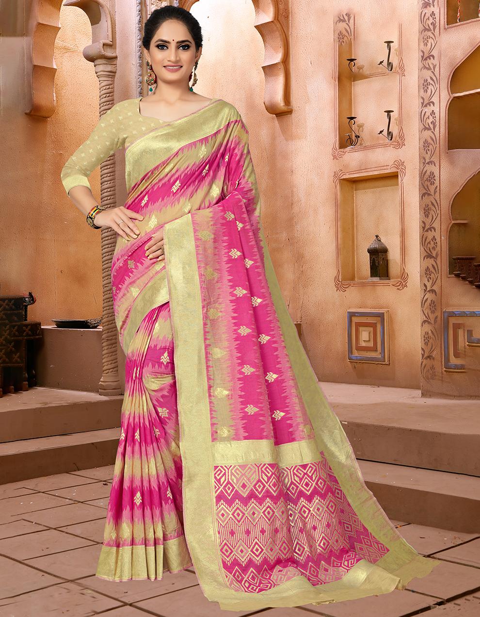 Multicolor Kora Silk Saree With Blouse SD23640