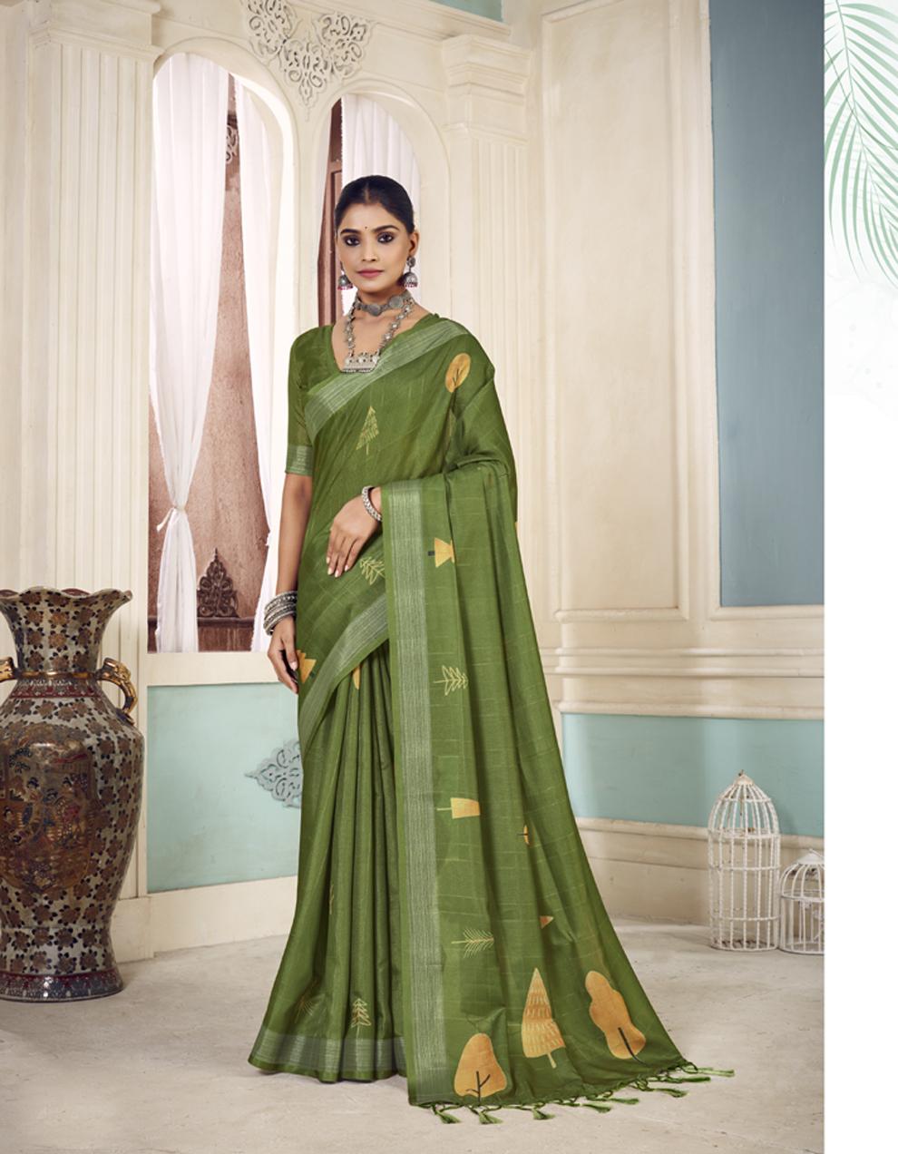 green SOFT COTTON Saree for Women With Blouse SD28681