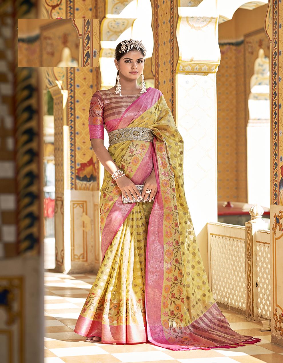 Yellow Tissue Silk Saree for Women With Blouse SD27562