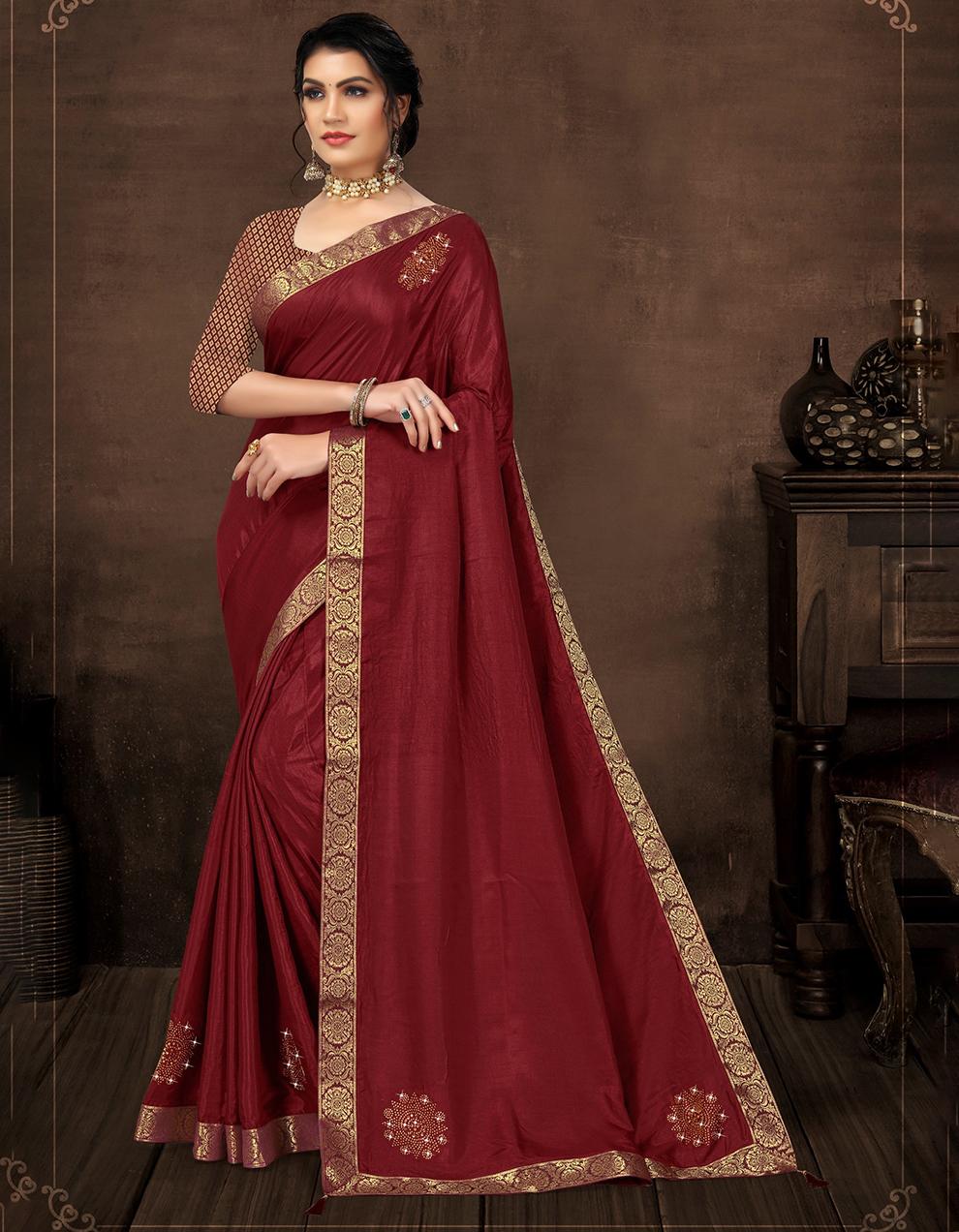Maroon Vichitra silk Saree With Blouse IW24960