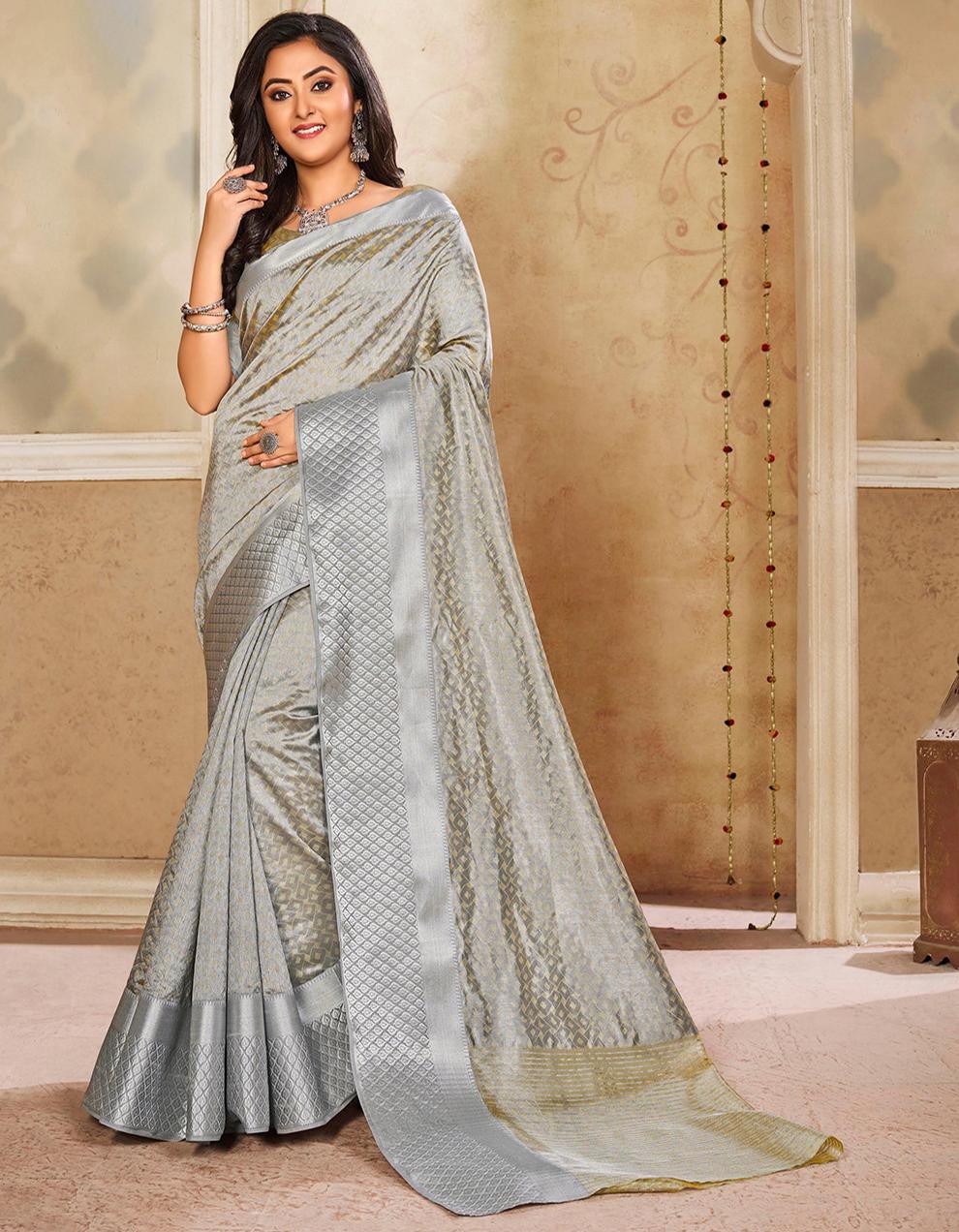 Silver Art Silk Saree With Blouse MK26004