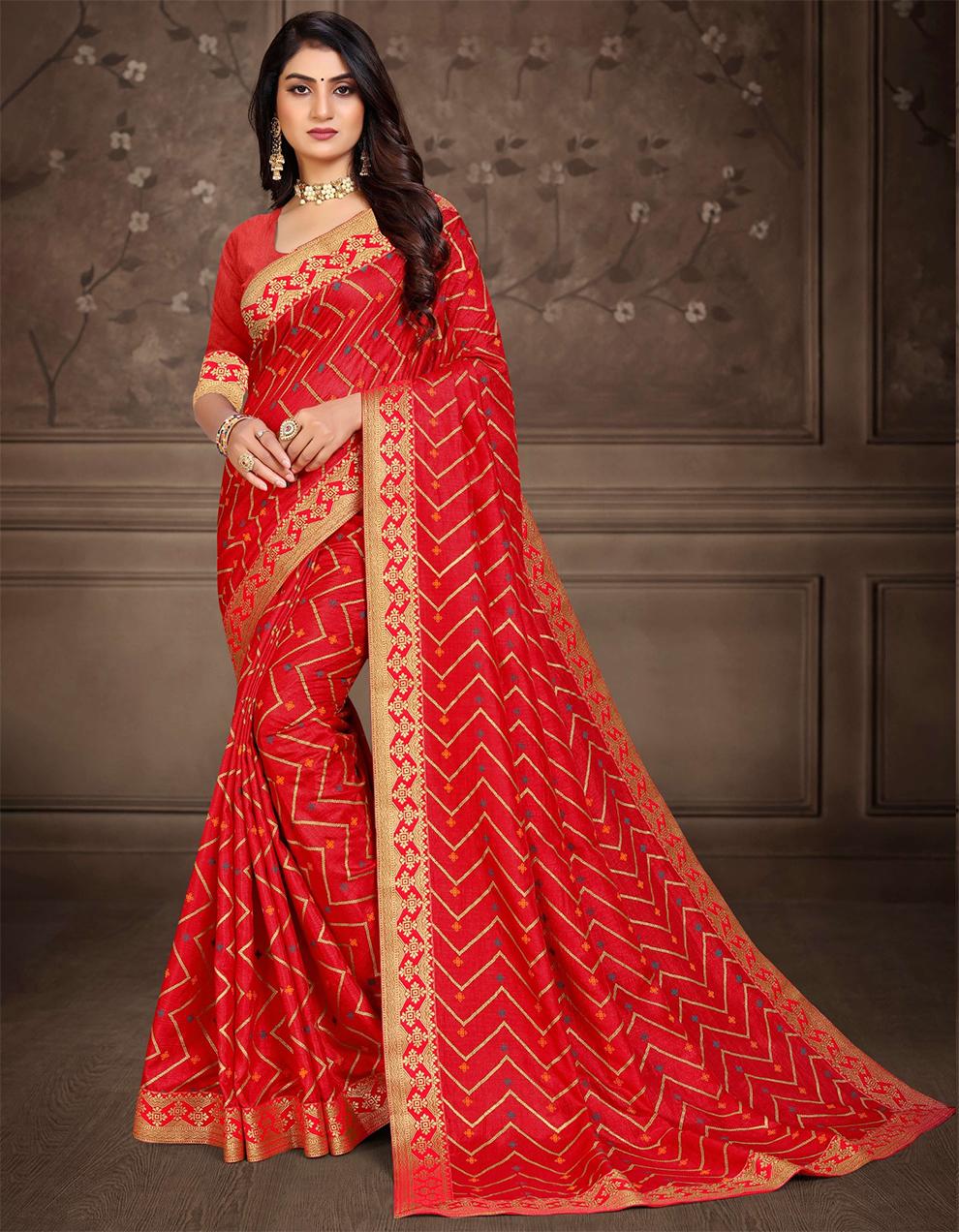 Red Vichitra Silk Saree With Blouse IW27062