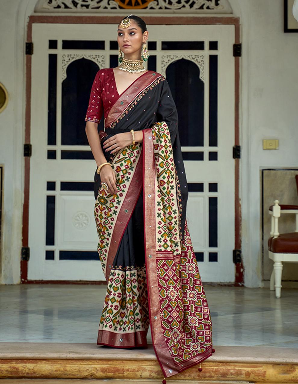 Grey Silk Patola Saree for Women With Blouse SD27788
