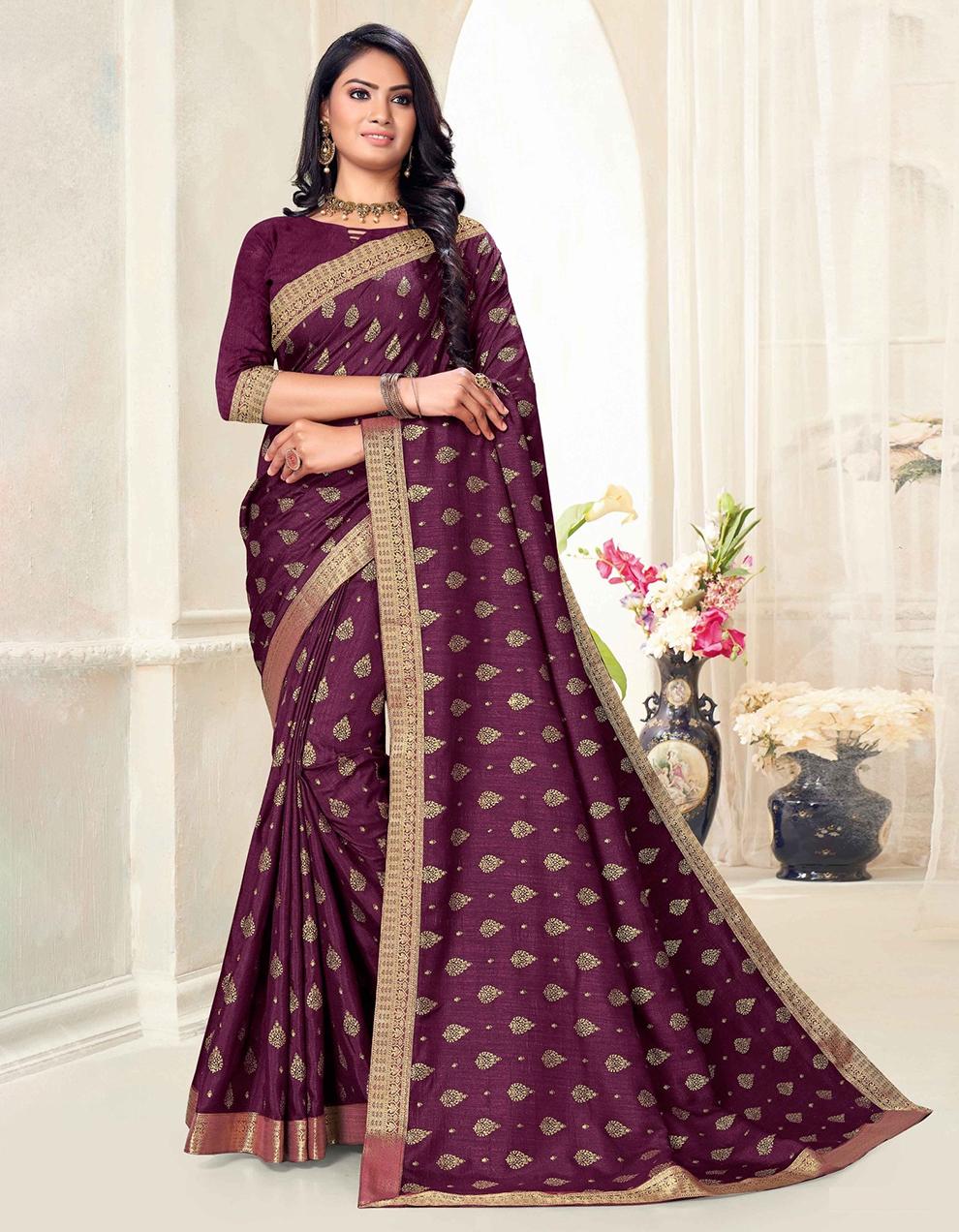 Purple Vichitra Silk Saree With Blouse IW27013