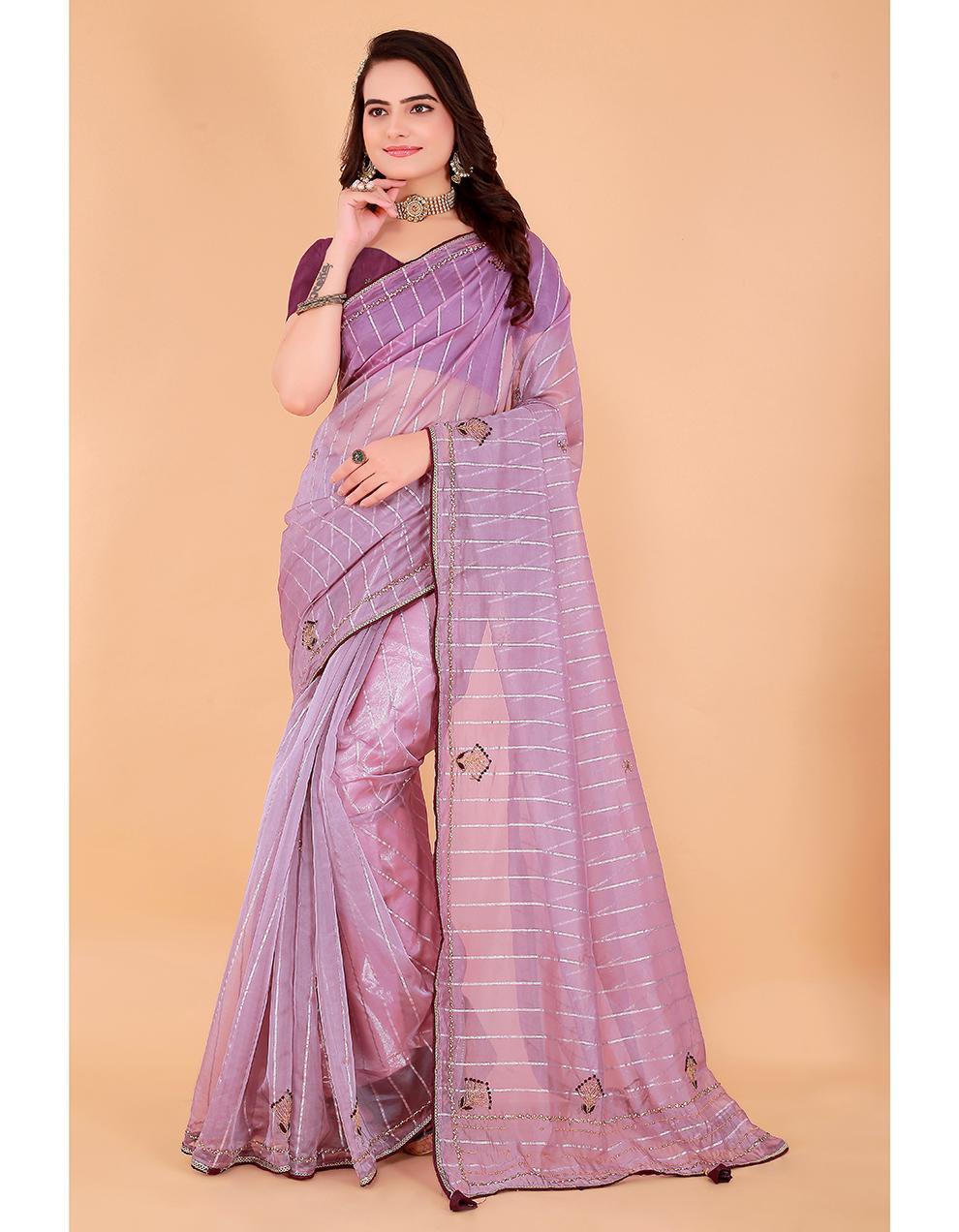 puRPLE Organza Saree for Women With Blouse SD29100