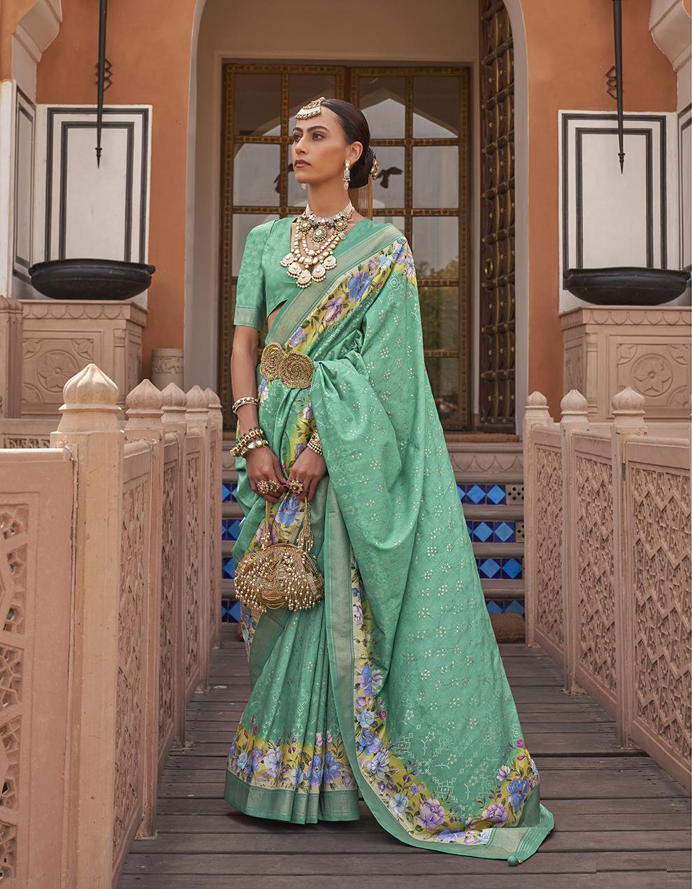 GREEN Art Silk Saree for Women With Blouse SD29069