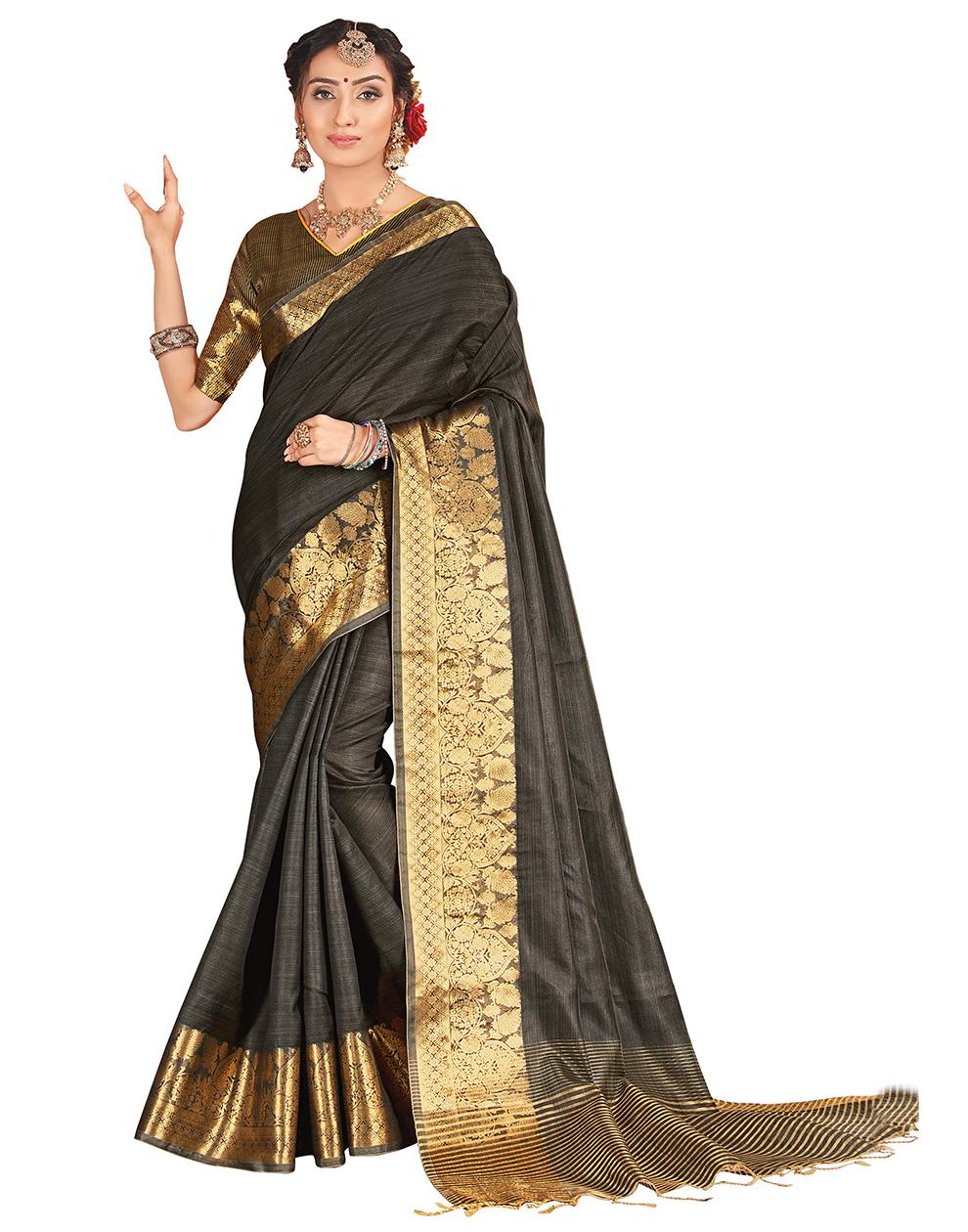 Black Cotton Silk Saree With Blouse MK26025