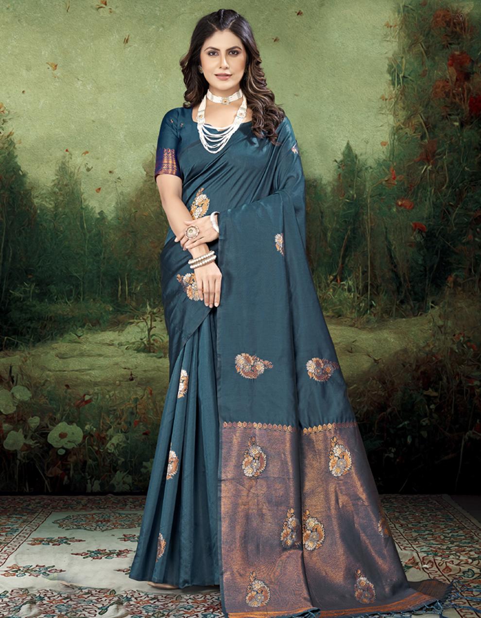 blue SOFT SILK Saree for Women With Blouse SD28672