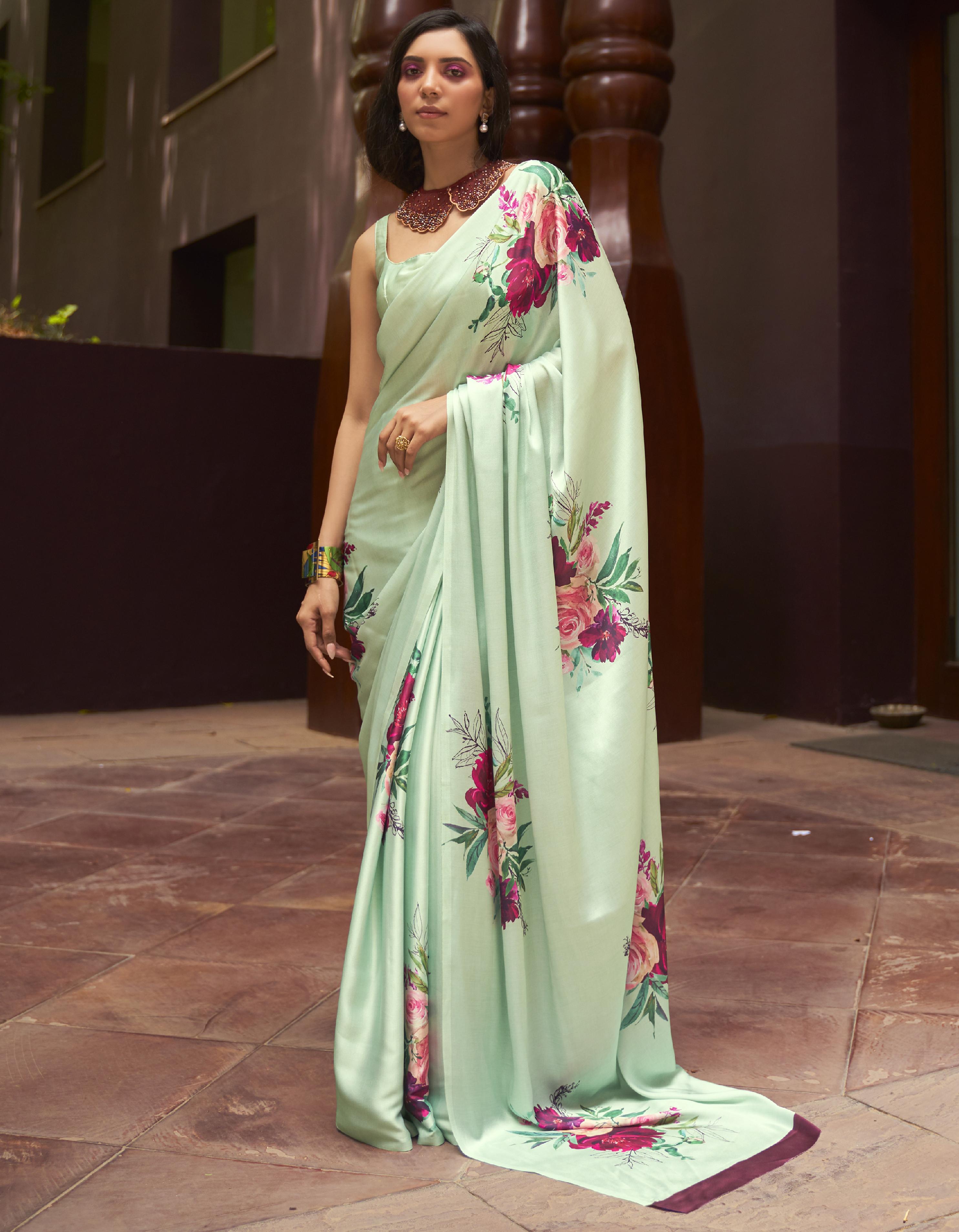 Pista Satin Crepe Saree for Women With Blouse SD27110