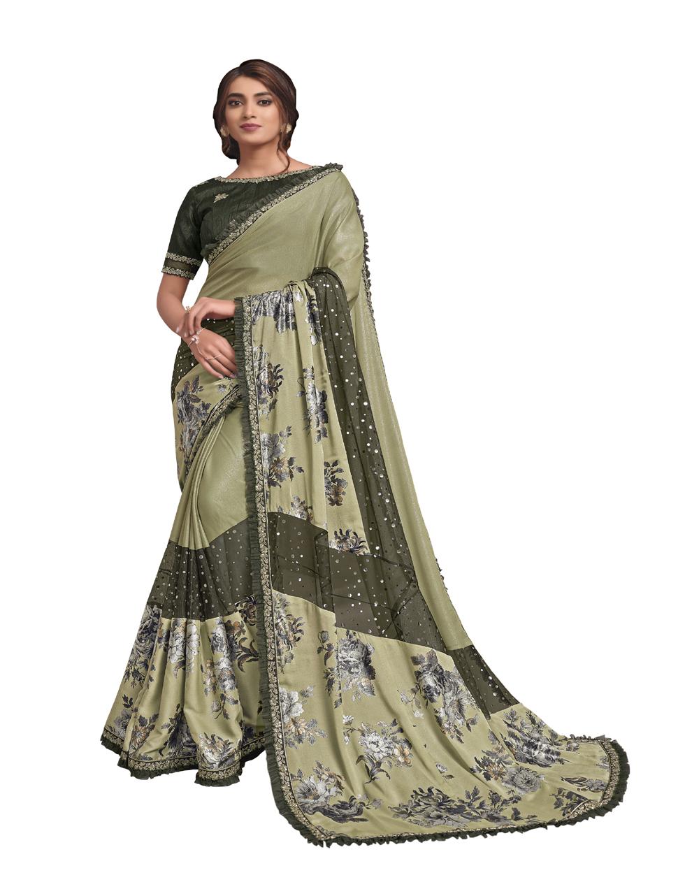 Lime Green Silk georgette Saree With Blouse MH25073