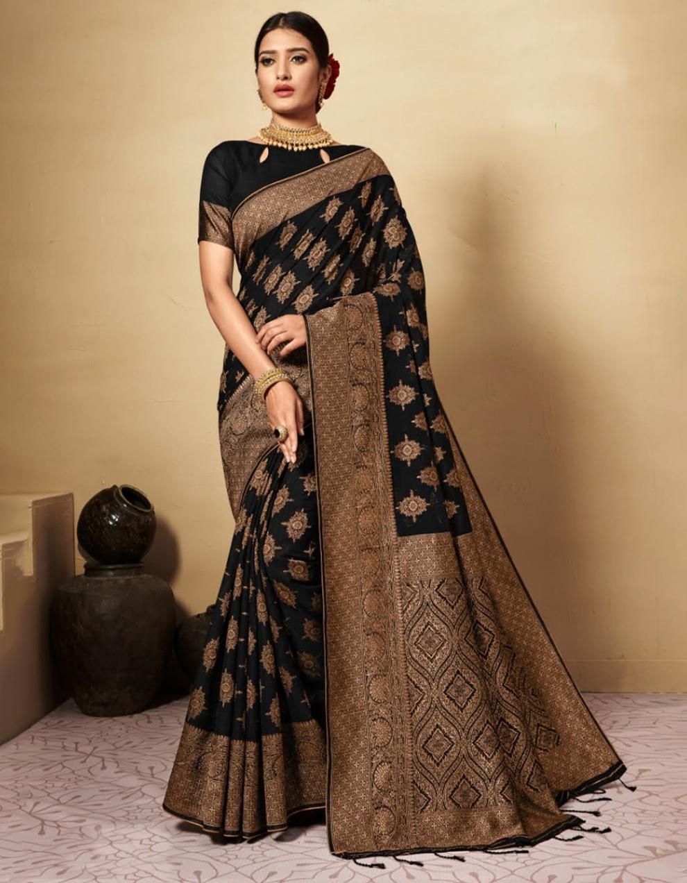 Black Chanderi Cotton  Saree With Blouse MK26014