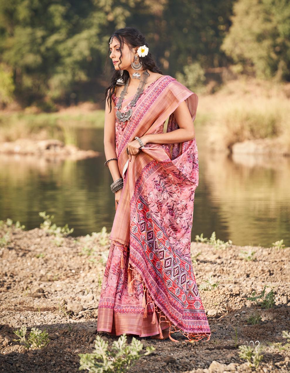 Pink SOFT COTTON Saree for Women With Blouse SD28638