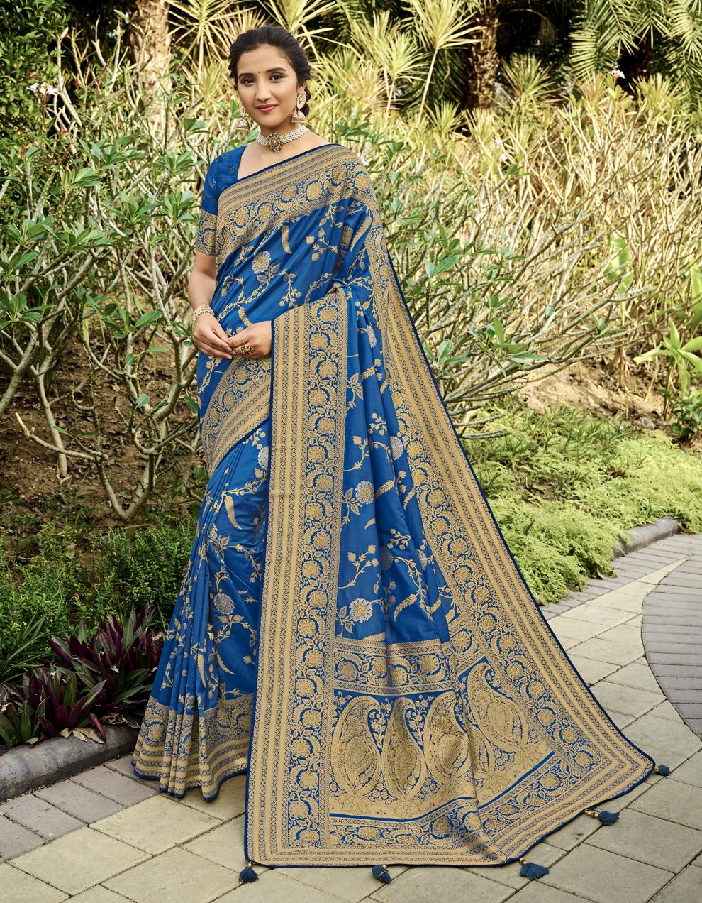 Blue Banarasi Silk Saree With Blouse SD25243