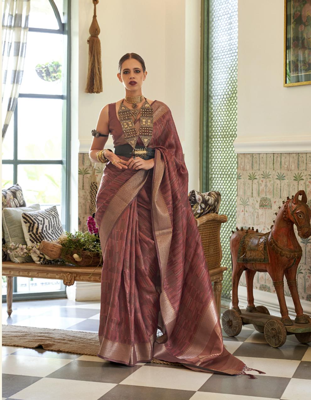 Brown Art Silk Saree for Women With Blouse SD28078