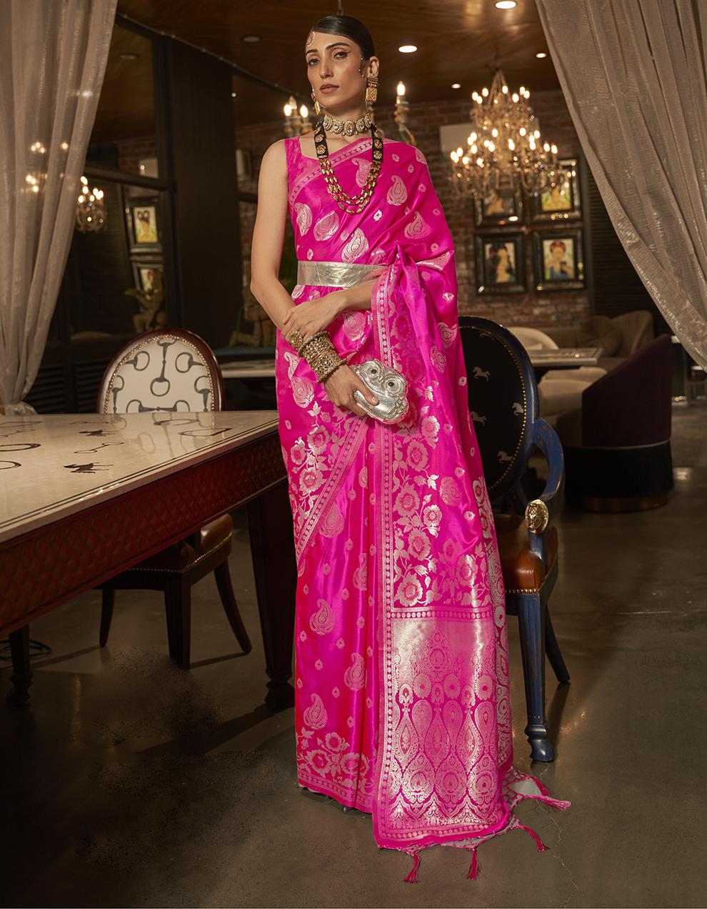Pink Satin Handloom Saree for Women With Blouse SD27911