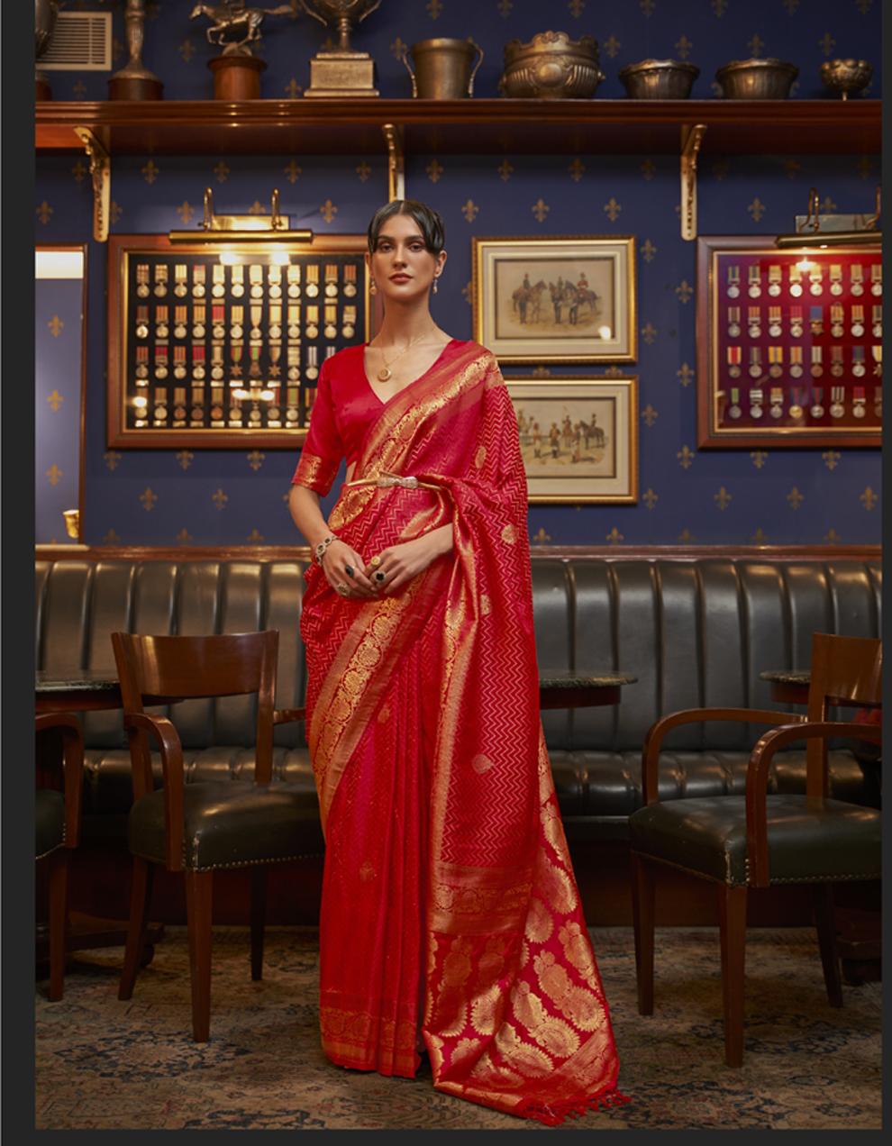 Red PURE SATIN SILK Saree for Women With Blouse SD27364