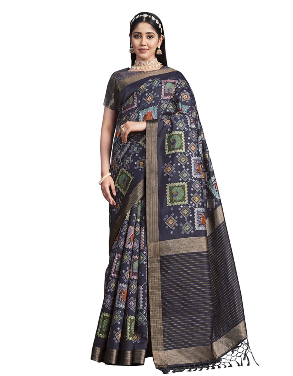 Black TUSSER SILK Saree for Women With Blouse SD28526