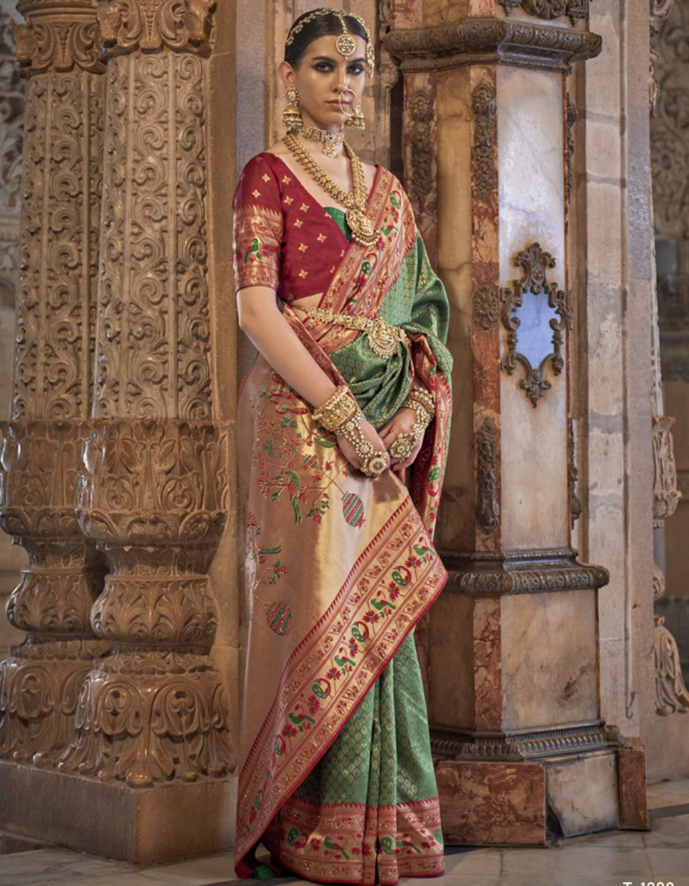 GREEN Banarasi Silk  Saree for Women With Blouse SD28955