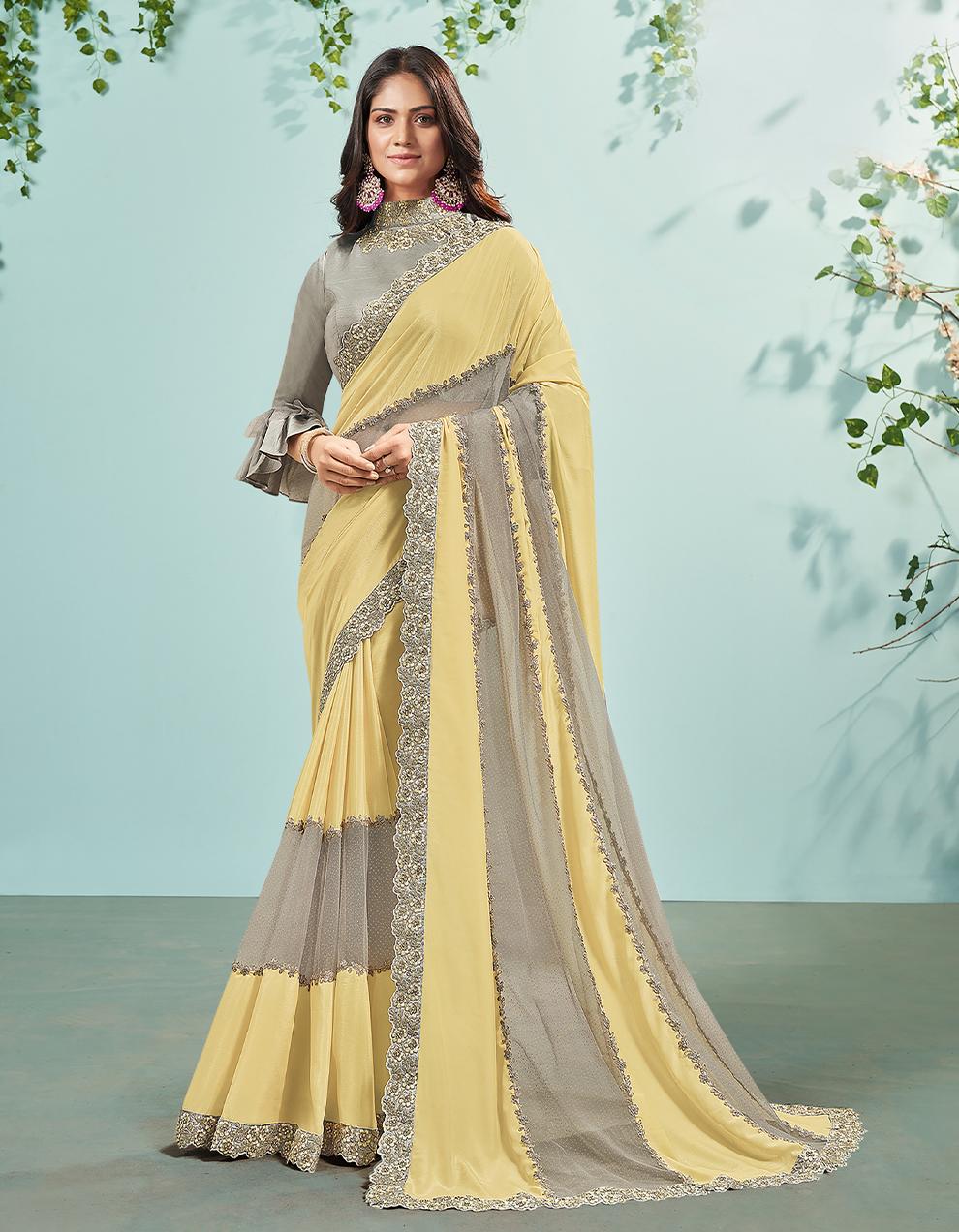 Yellow Silk And Georgette Saree for Women With Blouse SD27294
