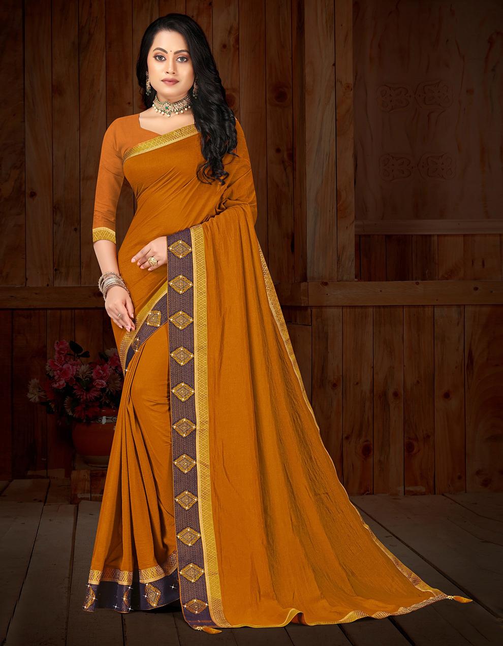 Mustard Vichitra silk Saree With Blouse IW24831