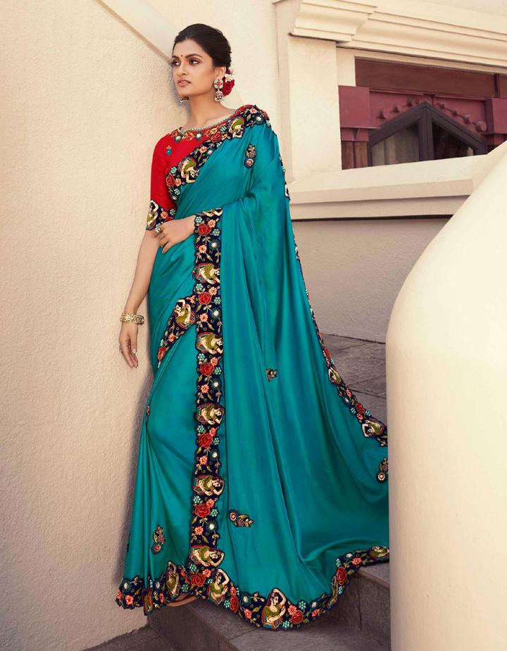Blue Fancy Fabric Saree With Blouse MH25058