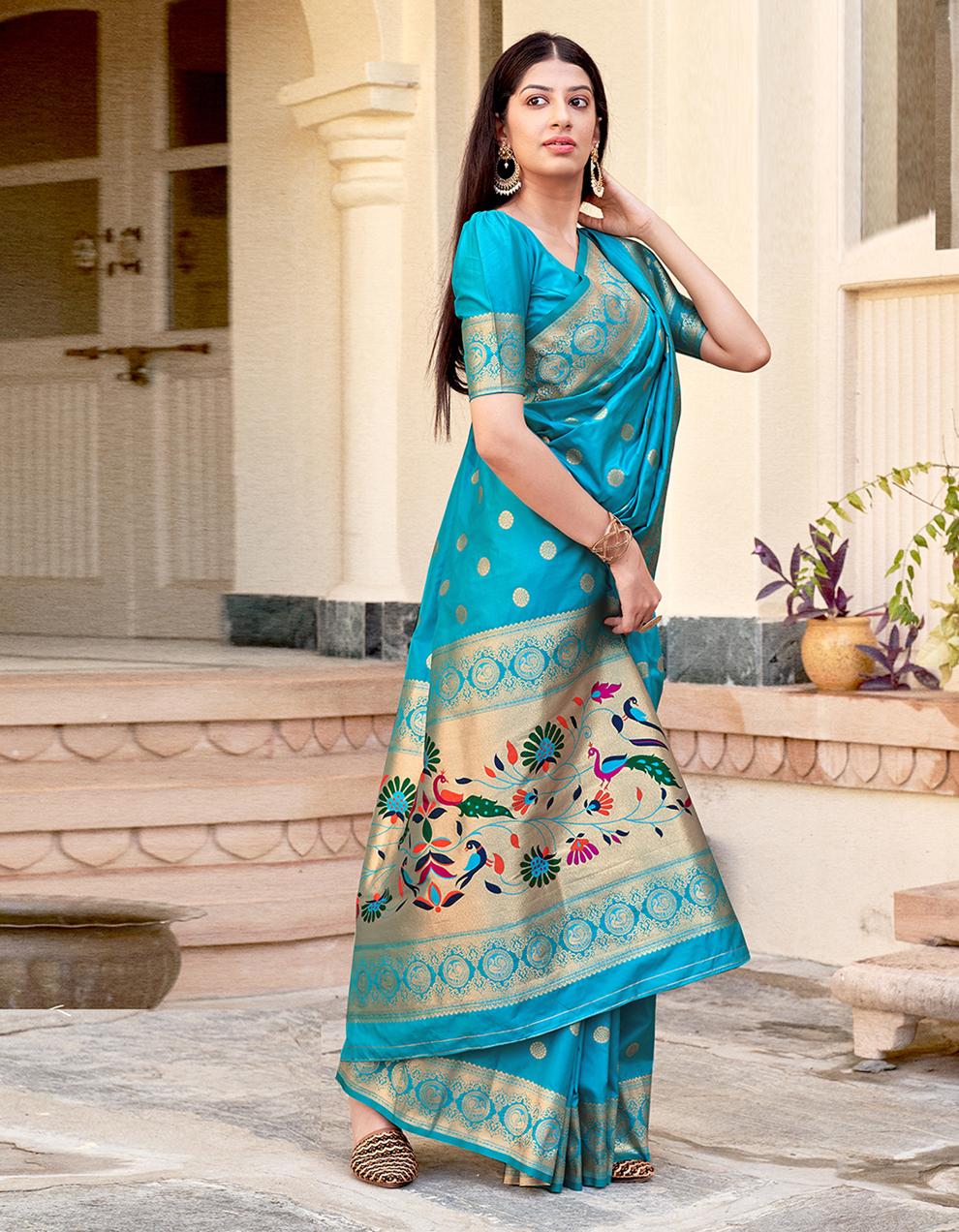 Blue Banarasi Silk Saree With Blouse SD25829