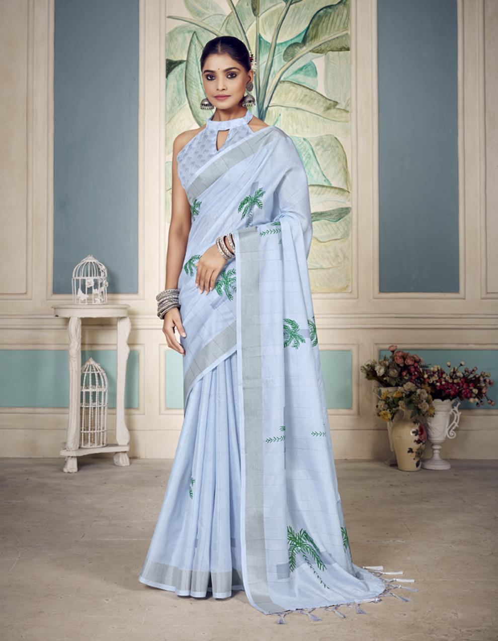 blue SOFT COTTON Saree for Women With Blouse SD28674