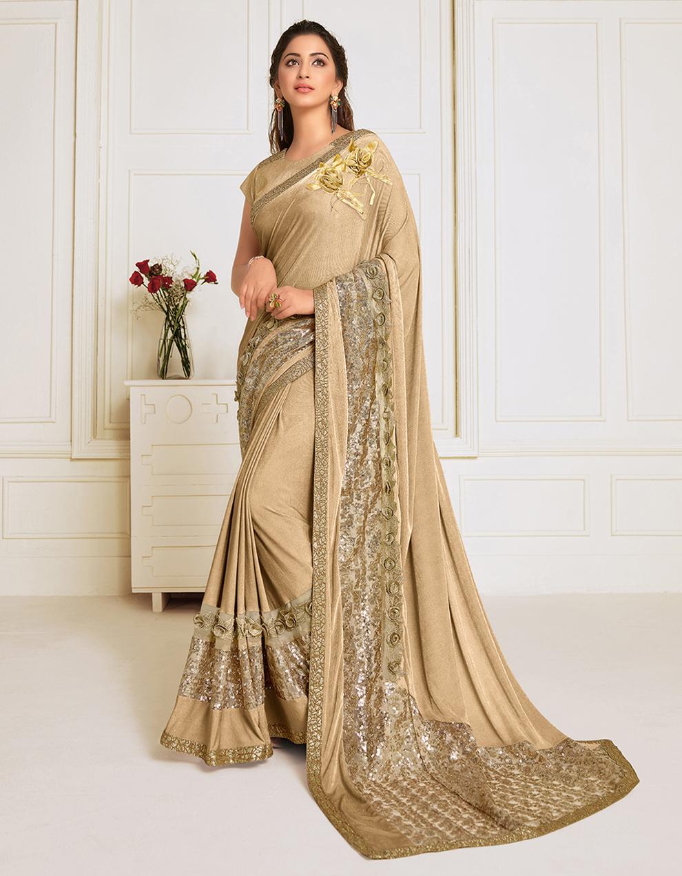 Beige Lycra Saree With Blouse MH23999