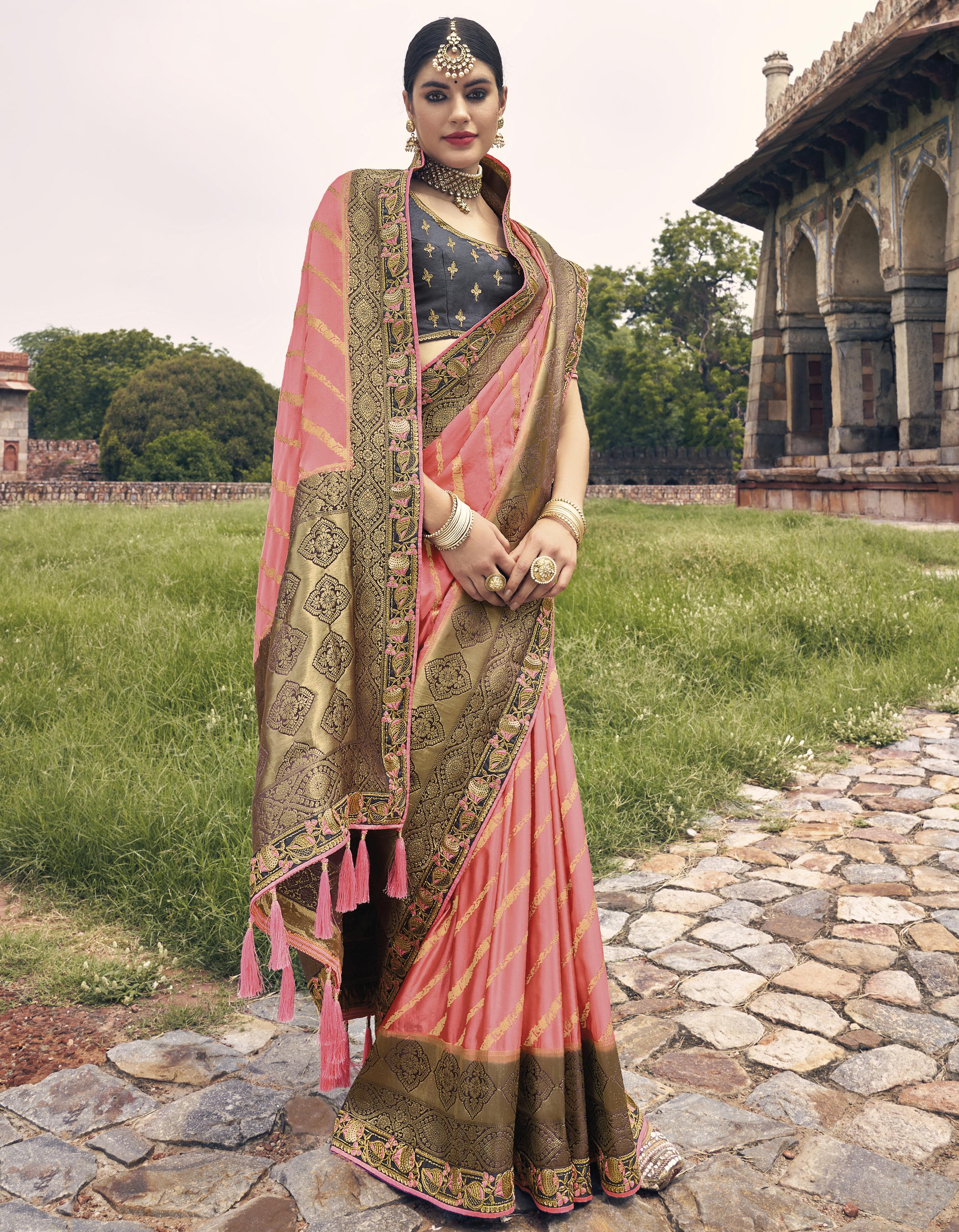 Peach Silk Saree for Women With Blouse SD27218
