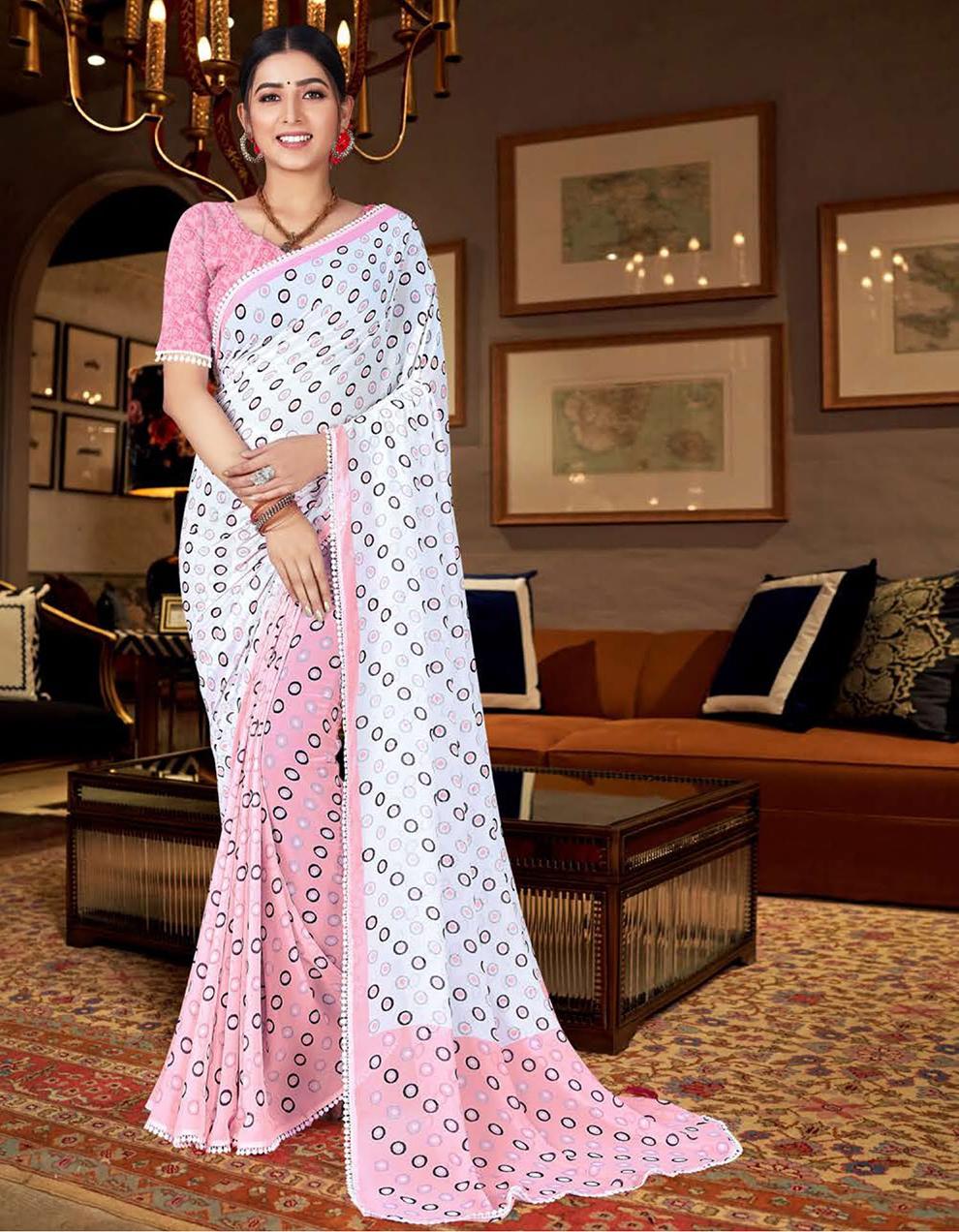 White And Light Pink Georgette Saree With Blouse MK25903