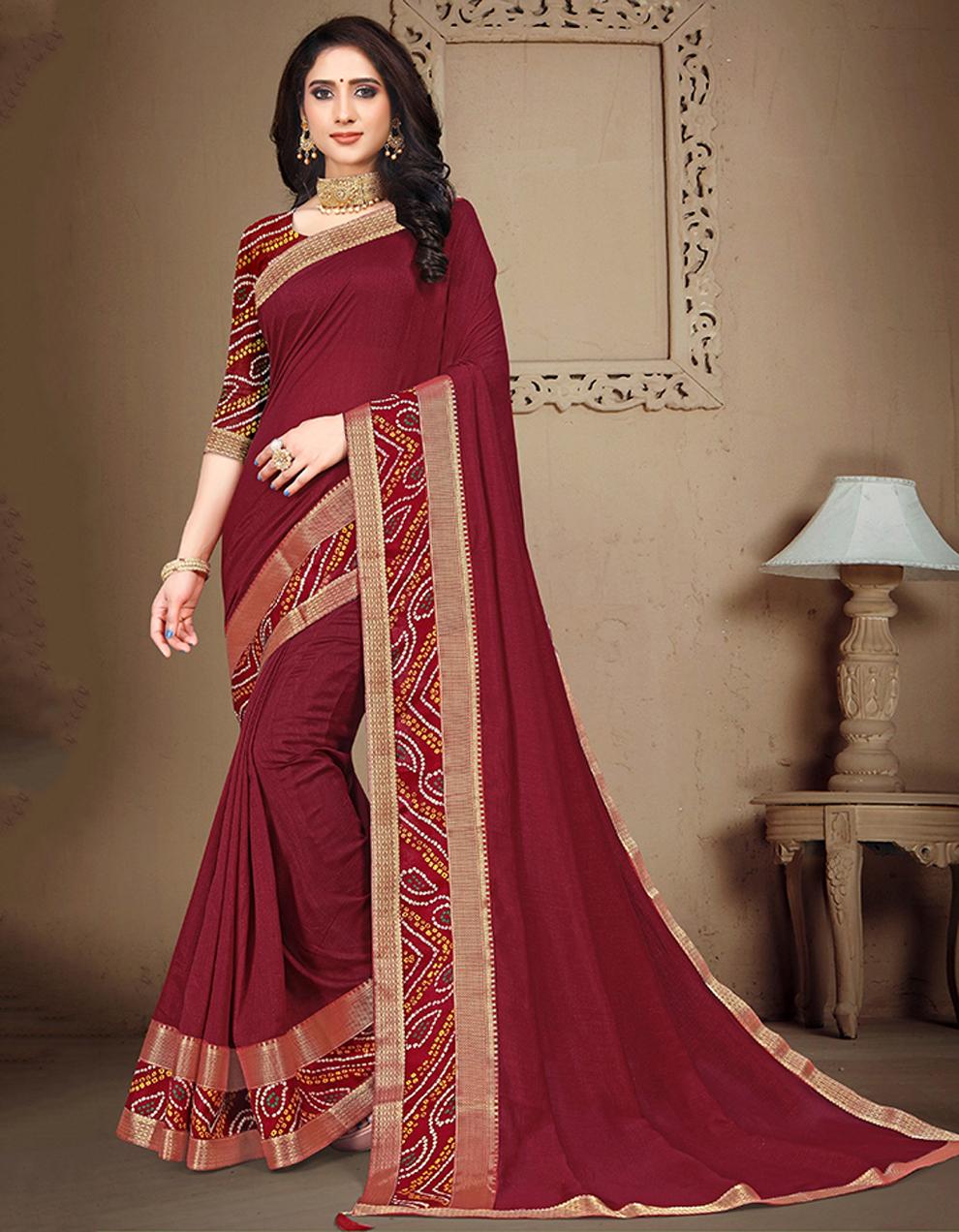 Maroon Vichitra silk Saree With Blouse IW24591