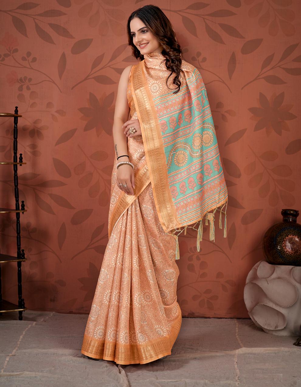 Yellow SOFT COTTON Saree for Women With Blouse SD28601