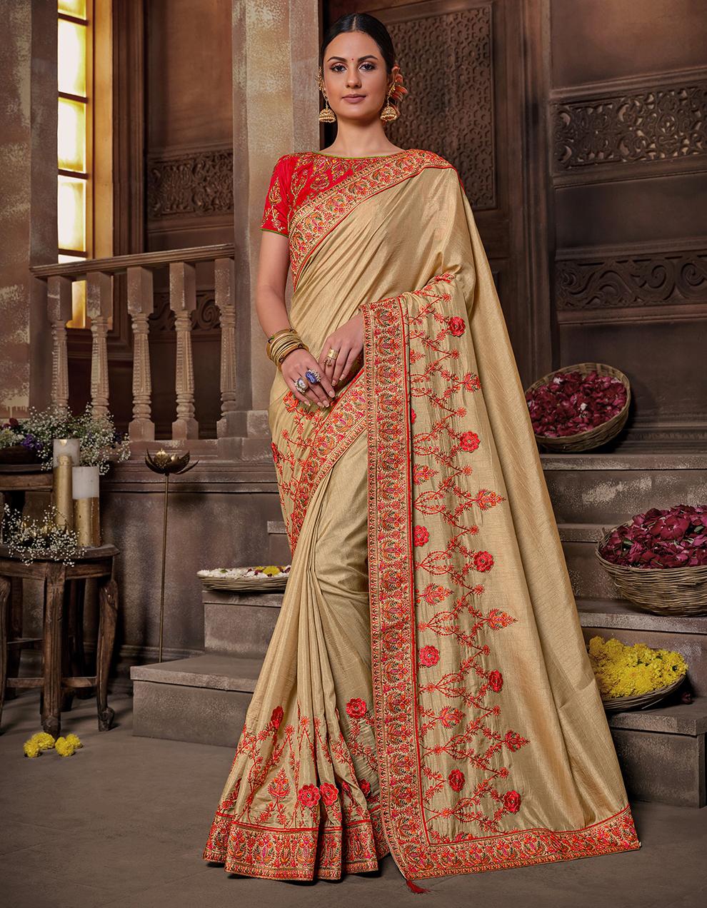 Beige Poly Silk Saree With Blouse IW25007