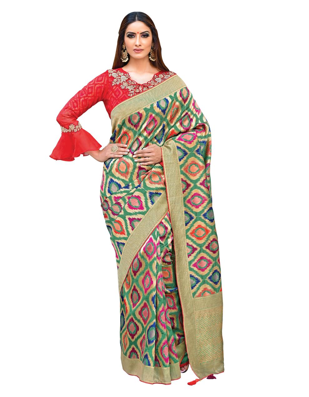 Multicolor Silk Saree with Jacket And Blouse MH23177