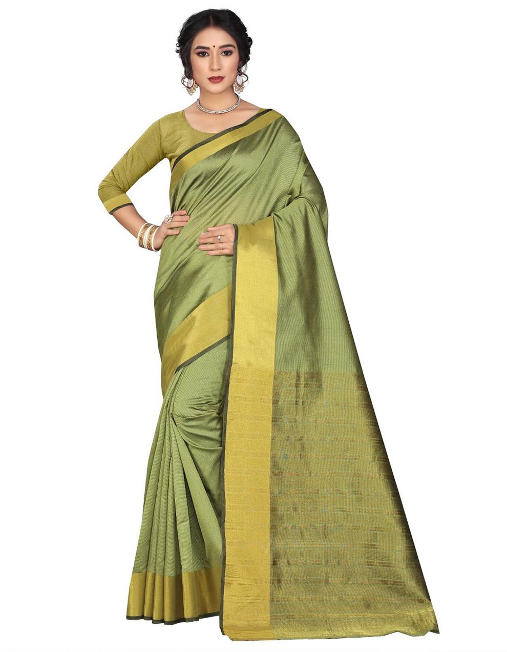 Green Cotton Silk Saree With Blouse MK25297