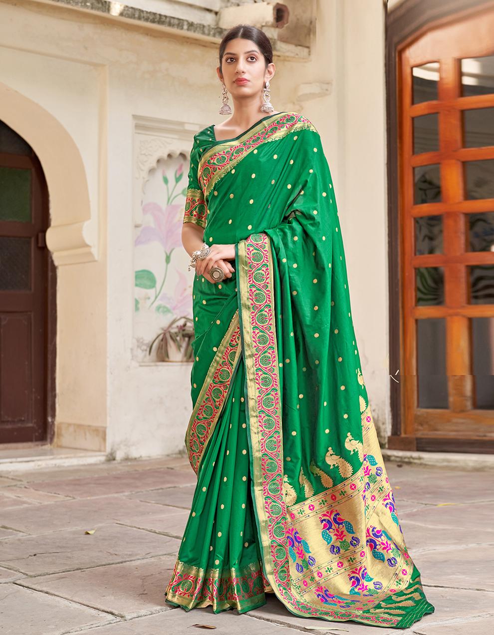 Parrot green Silk Saree With Blouse SD25742