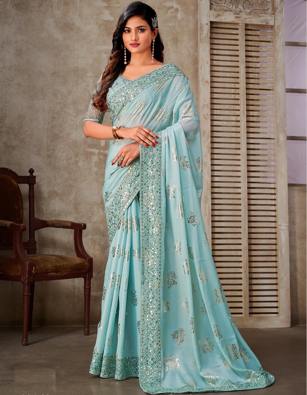 Blue Silk Saree for Women With Blouse SD27711