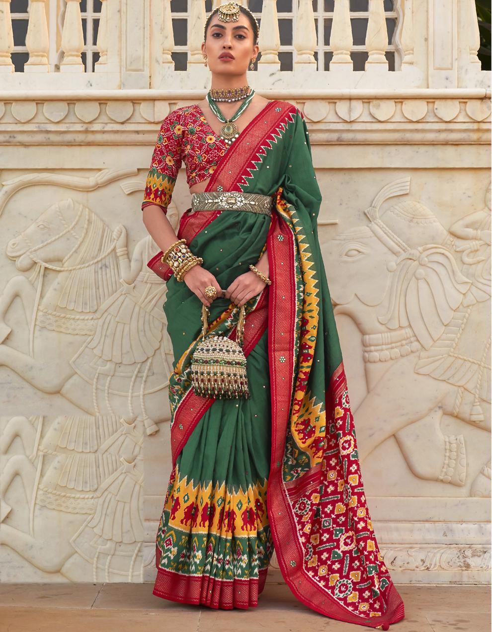 Green Silk Patola saree for Women With Blouse SD27523