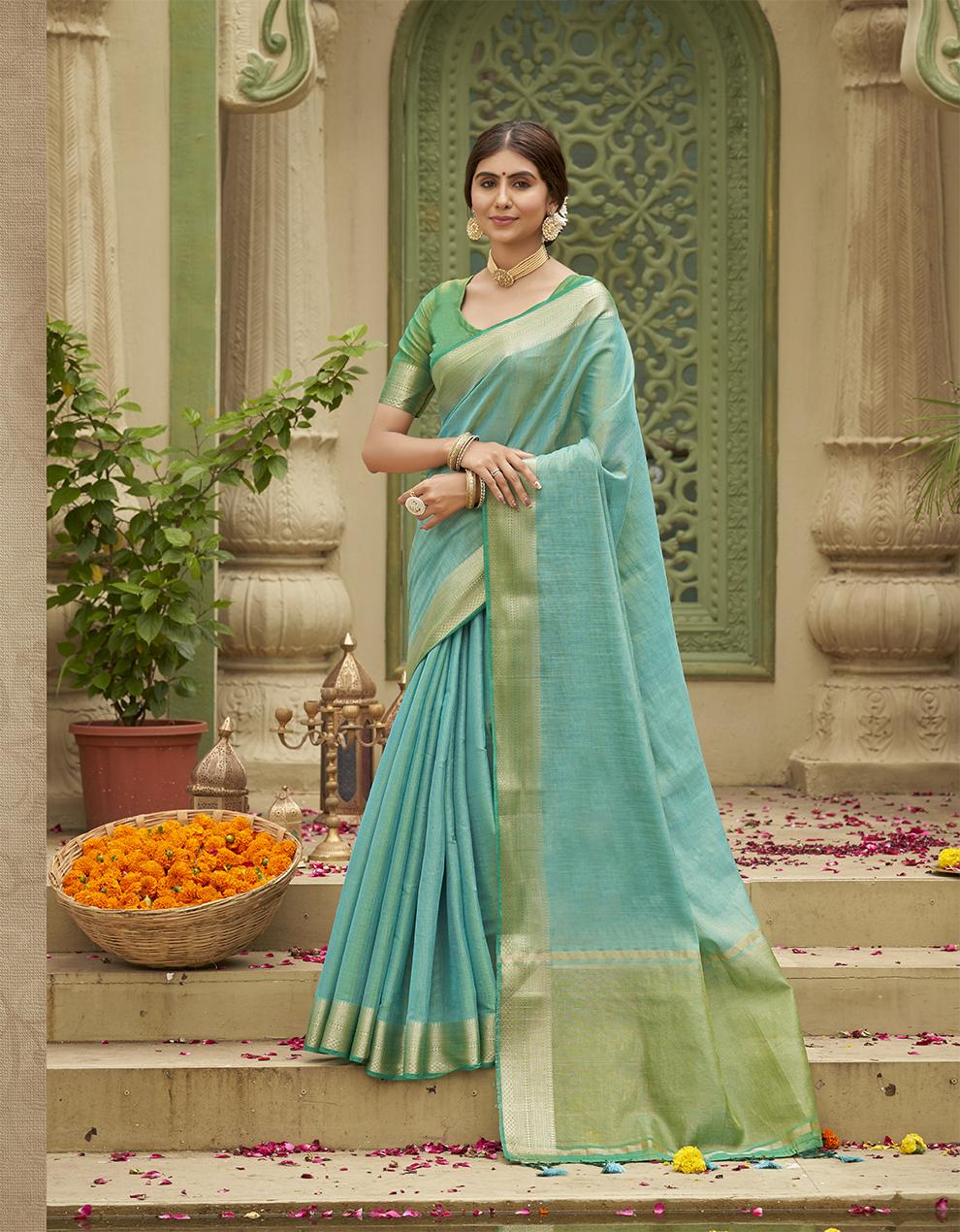 Blue Tussar Silk Saree for Women With Blouse SD27317