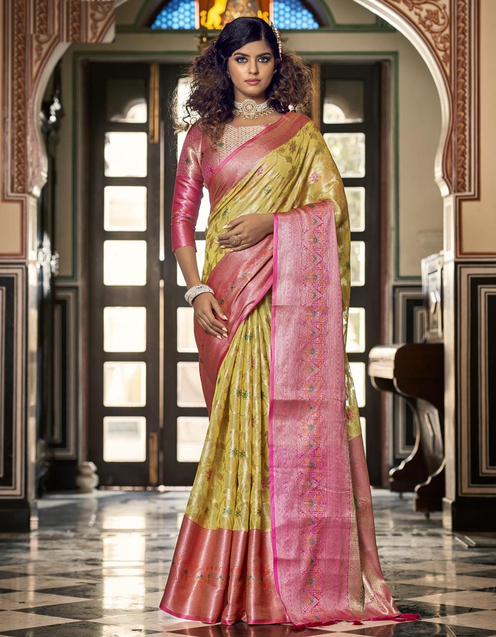 Yellow Organza Saree for Women With Blouse SD27653