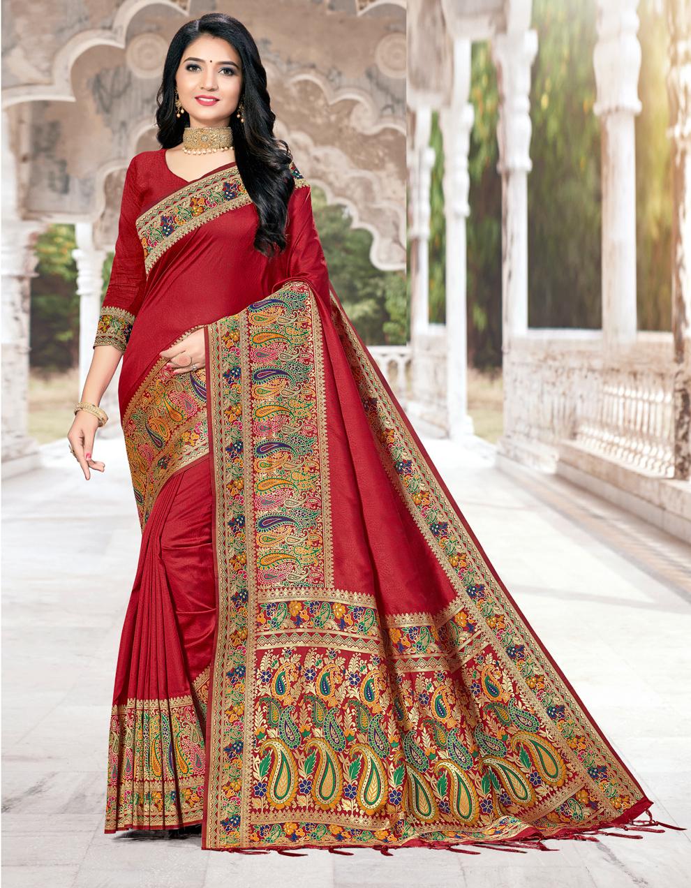 Maroon Banarasi silk Saree With Blouse SD25502
