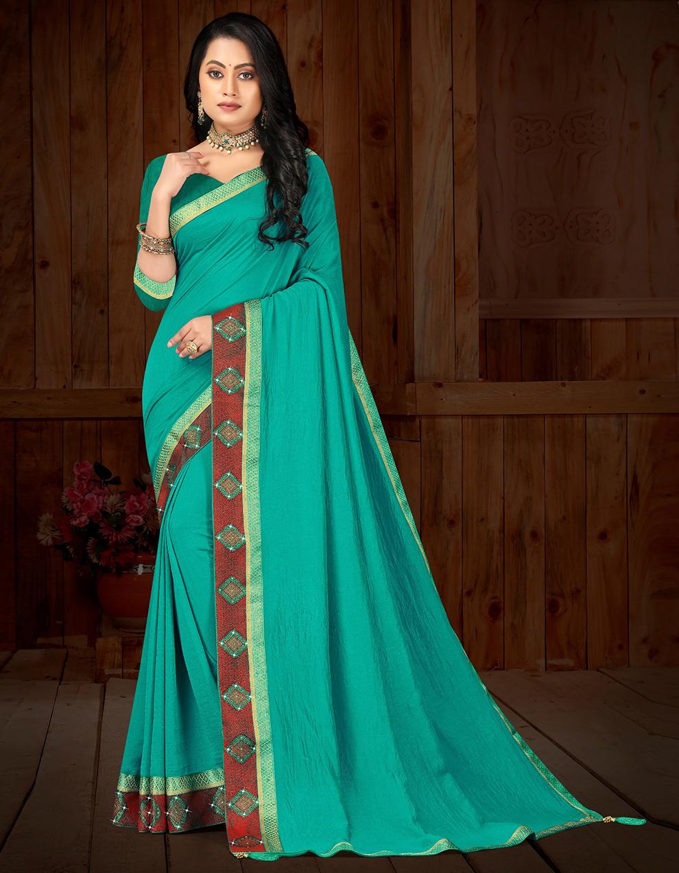 Green Vichitra silk Saree With Blouse IW24825