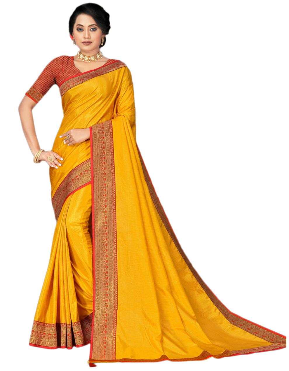 Yellow Vichitra silk Saree With Blouse IW24569