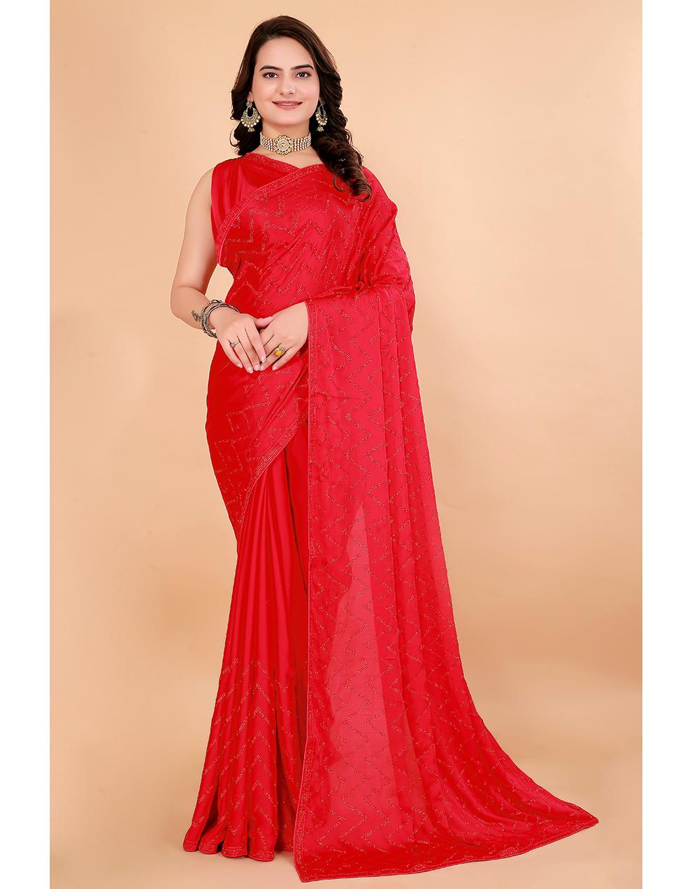 RED Satin Saree for Women With Blouse SA29186