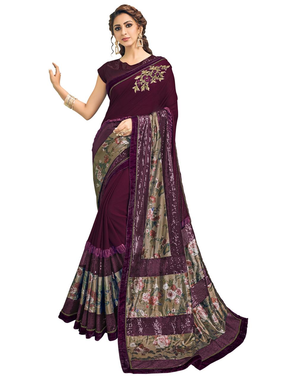 Maroon Lycra Saree With Blouse MH22525