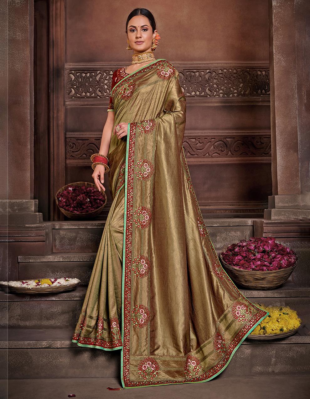 Gold Poly Silk Saree With Blouse IW25009